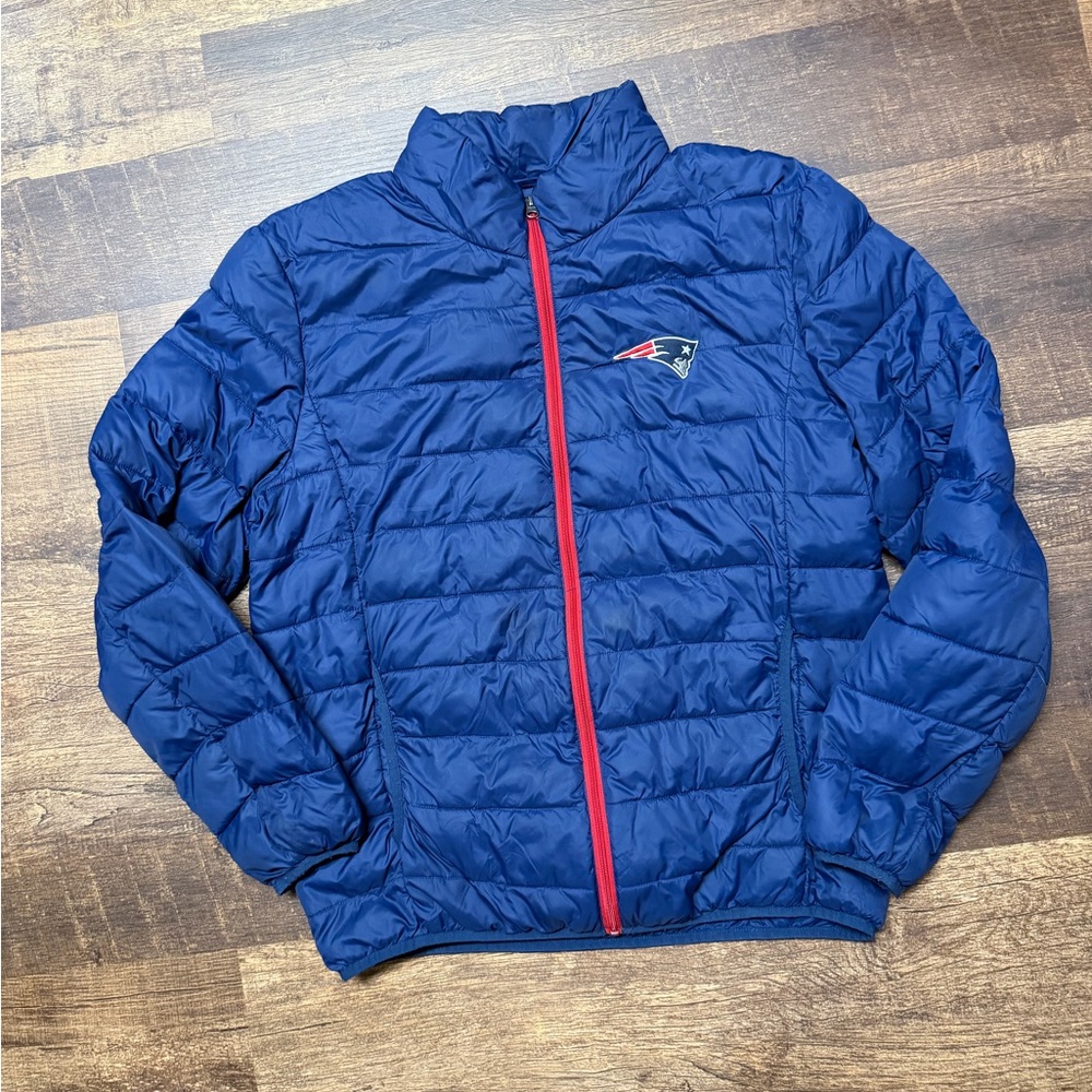 NFL New England Patriots Blue Puffer Jacket with Red Trim